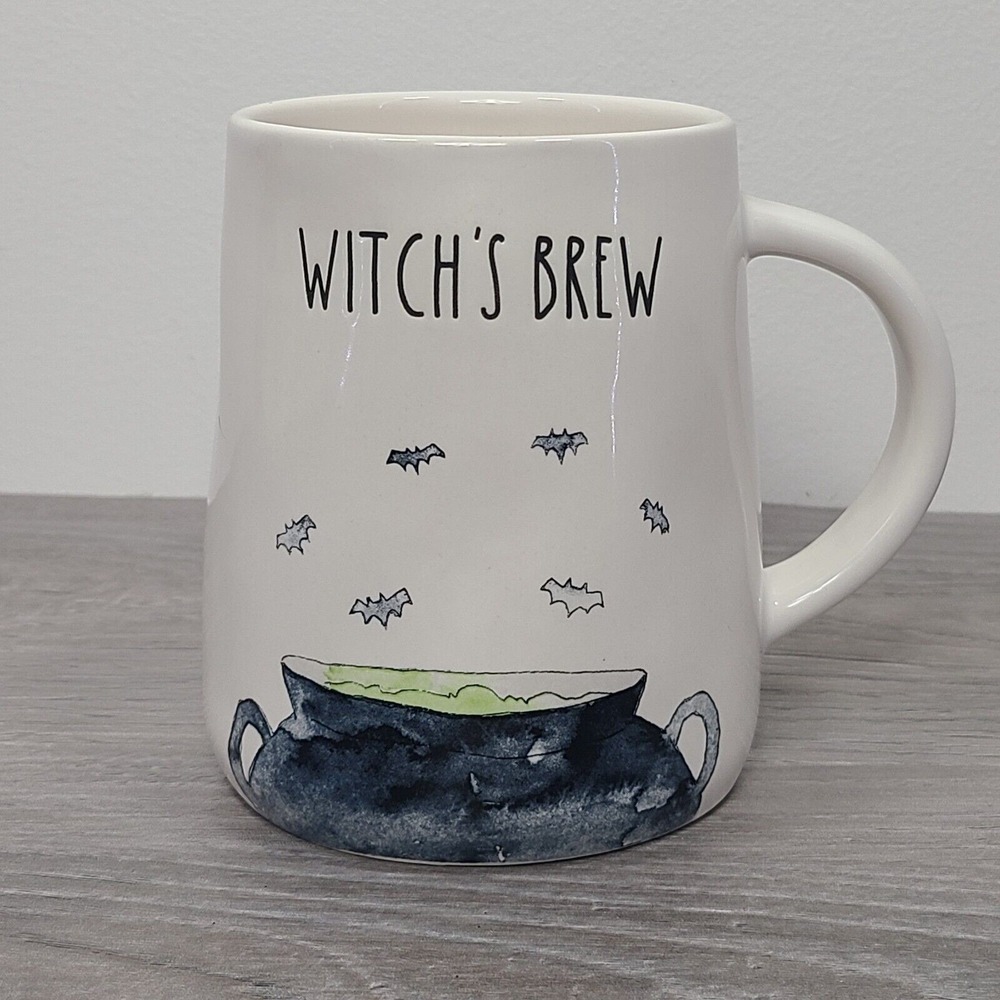 Rae Dunn Magenta Halloween Mug Witch's Brew Black Cauldron Bats